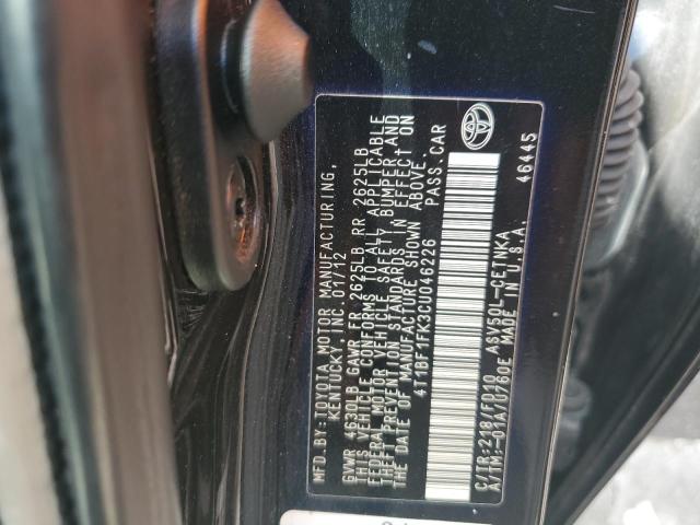4T1BF1FK3CU046226 - 2012 TOYOTA CAMRY BASE BLACK photo 12
