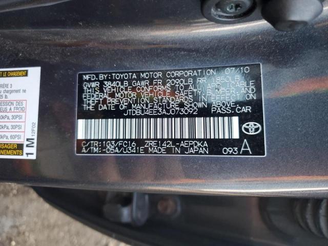 JTDBU4EE3AJ073092 - 2010 TOYOTA COROLLA BASE GRAY photo 12