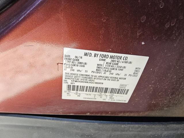 1FM5K8D88JGC06959 - 2018 FORD EXPLORER XLT 勃艮第红 照片 13