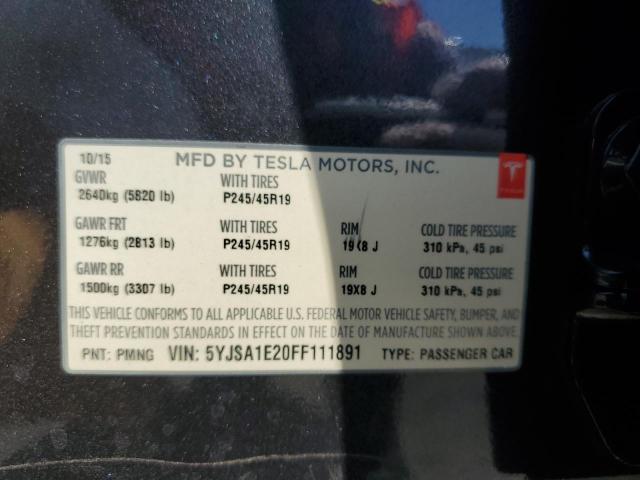 5YJSA1E20FF111891 - 2015 TESLA MODEL S GRAY photo 13