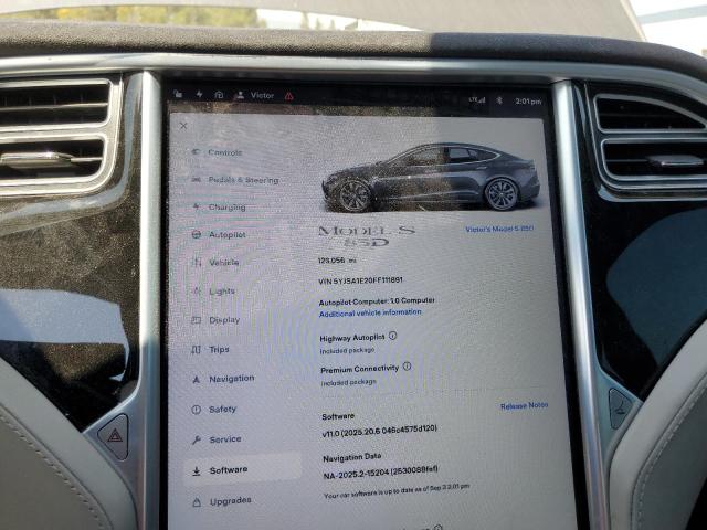 5YJSA1E20FF111891 - 2015 TESLA MODEL S GRAY photo 9