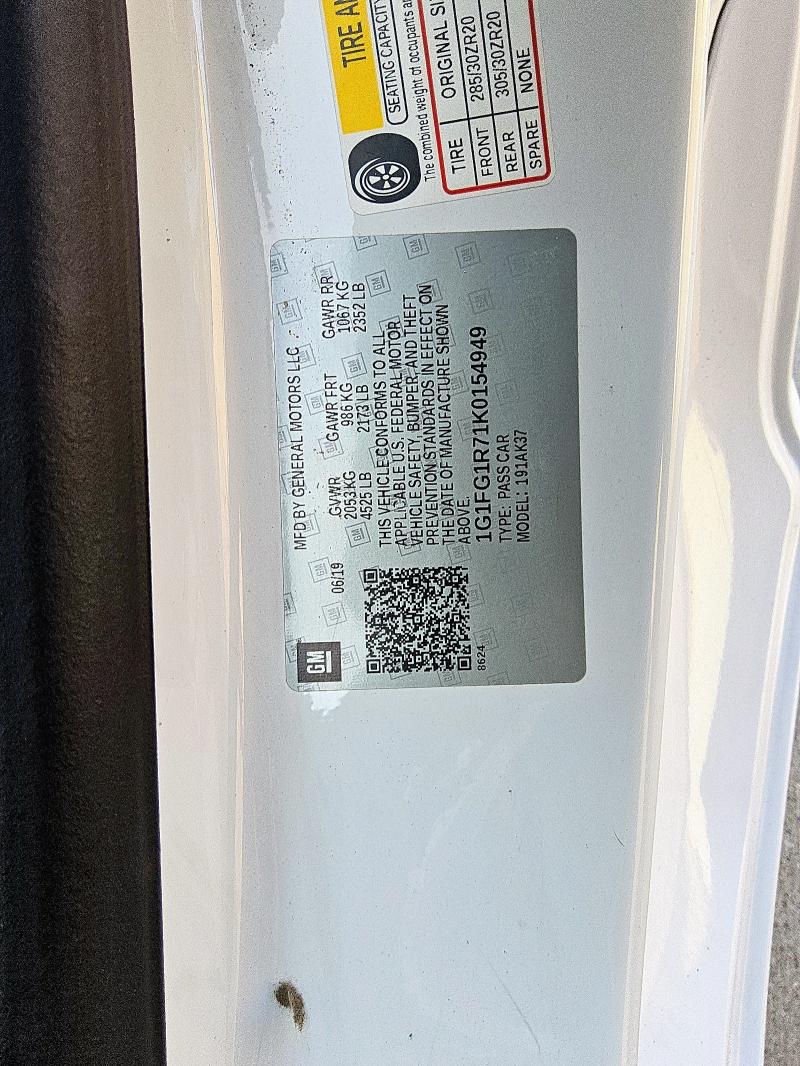 1G1FG1R71K0154949 - 2019 CHEVROLET CAMARO SS أبيض صورة 12