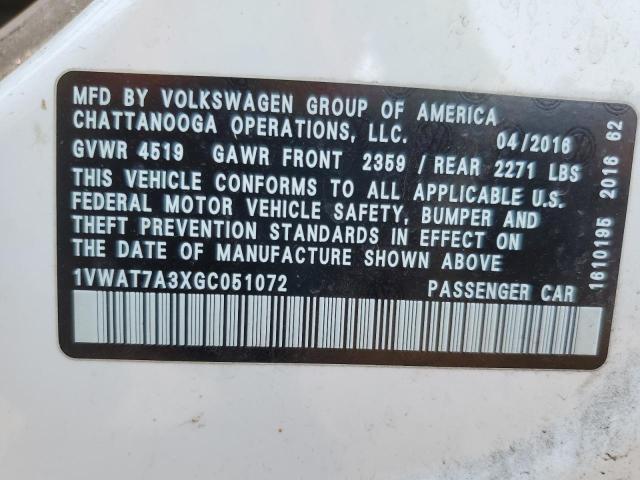1VWAT7A3XGC051072 - 2016 VOLKSWAGEN PASSAT S WHITE photo 13