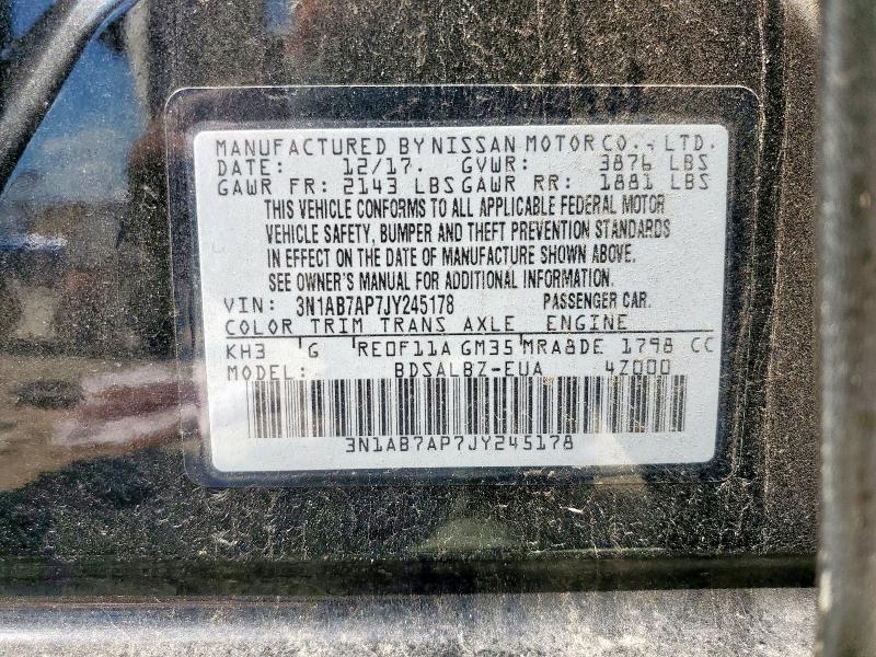 3N1AB7AP7JY245178 - 2018 NISSAN SENTRA S 黑色 照片 13