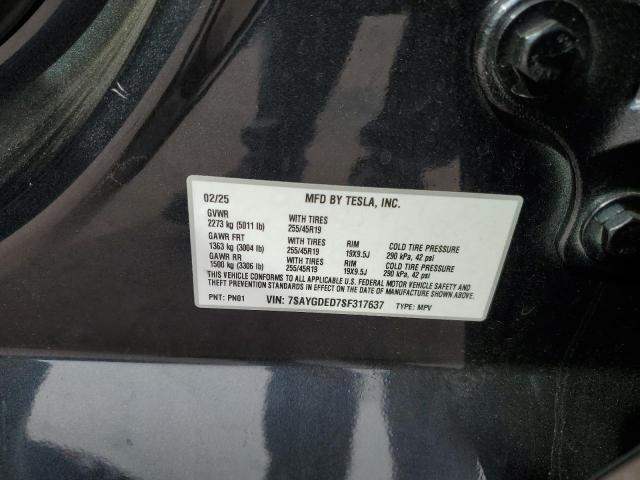 7SAYGDED7SF317637 - 2025 TESLA MODEL Y გრაფიტი ფოტო 13