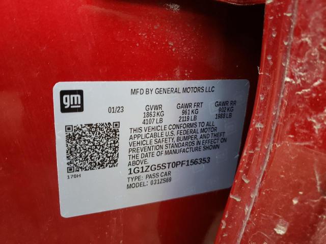 1G1ZG5ST0PF156353 - 2023 CHEVROLET MALIBU RS 栗色 照片 12