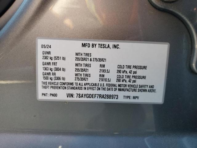 7SAYGDEF7RA288973 - 2024 TESLA MODEL Y GRAY photo 12
