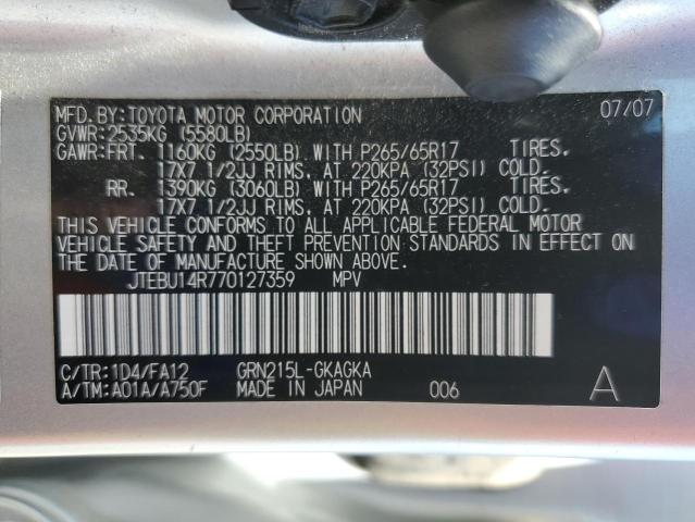 JTEBU14R770127359 - 2007 TOYOTA 4RUNNER SR5 SILVER photo 13