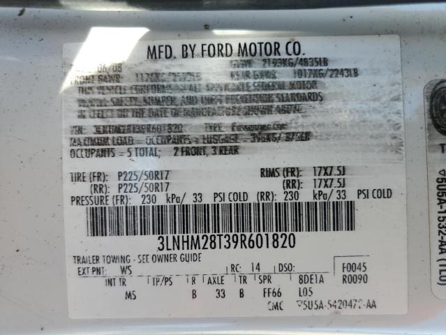 3LNHM28T39R601820 - 2009 LINCOLN MKZ WHITE photo 12