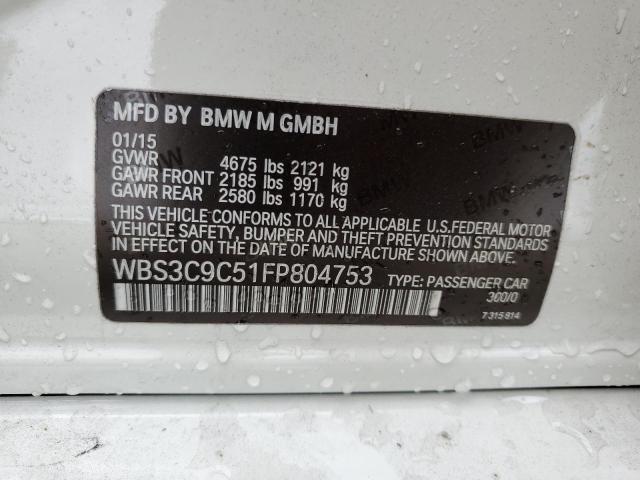 WBS3C9C51FP804753 - 2015 BMW M3 WHITE photo 12