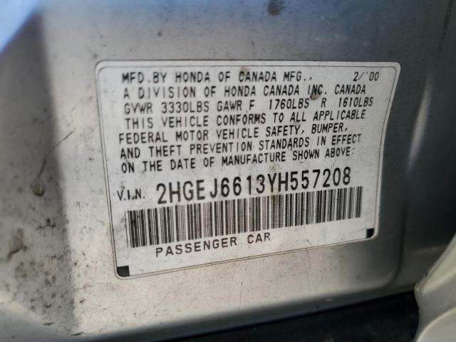 2HGEJ6613YH557208 - 2000 HONDA CIVIC BASE 银色 照片 12