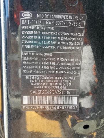 SALSF2D49DA791136 - 2013 LAND ROVER RANGE ROVE HSE BLACK photo 13