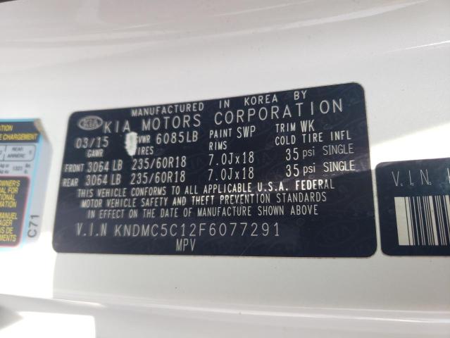 KNDMC5C12F6077291 - 2015 KIA SEDONA EX WHITE photo 13