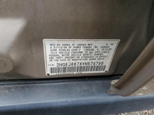 2HGEJ667XYH574799 - 2000 HONDA CIVIC LX Qızıl foto 12