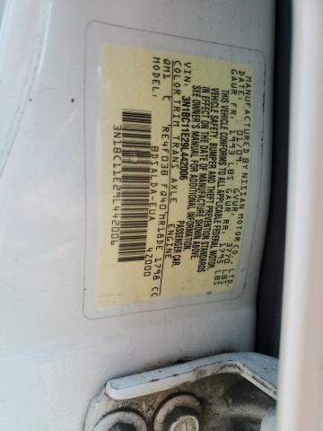 3N1BC11E29L442006 - 2009 NISSAN VERSA S WHITE photo 12