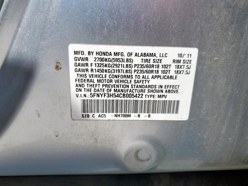 5FNYF3H54CB005422 - 2012 HONDA PILOT EXL Сріблястий фото 13