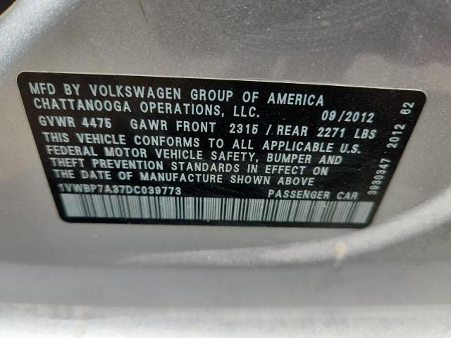 1VWBP7A37DC039773 - 2013 VOLKSWAGEN PASSAT SE SILVER photo 12