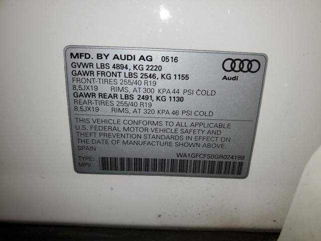 WA1GFCFS0GR024189 - 2016 AUDI Q3 PRESTIGE WHITE photo 12