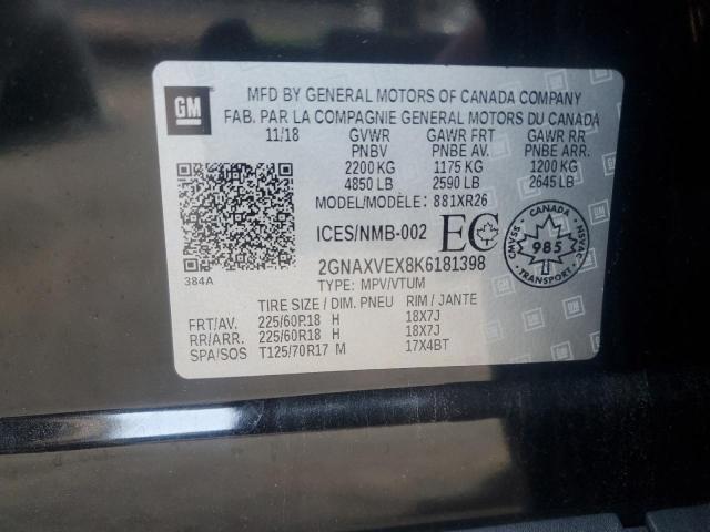 2GNAXVEX8K6181398 - 2019 CHEVROLET EQUINOX LT შავი ფოტო 14