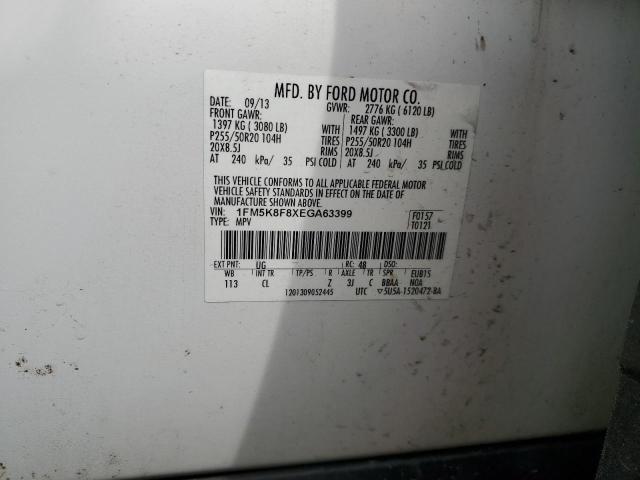 1FM5K8F8XEGA63399 - 2014 FORD EXPLORER LIMITED WHITE photo 14