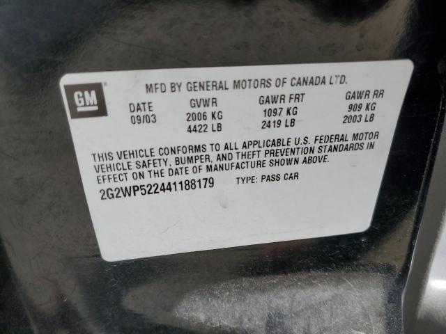 2G2WP522441188179 - 2004 PONTIAC GRAND PRIX GT BLACK photo 12