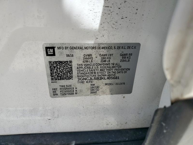 3GNCJLSB3KL405681 - 2019 CHEVROLET TRAX 1LT Ақ фото 13