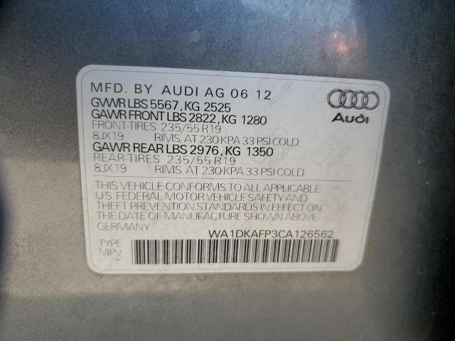 WA1DKAFP3CA126562 - 2012 AUDI Q5 PREMIUM PLUS GRAY photo 12