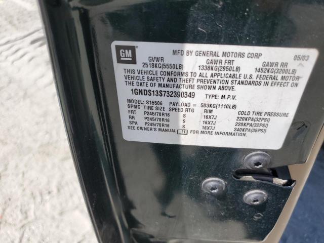 1GNDS13S732390349 - 2003 CHEVROLET TRAILBLAZE GREEN photo 14