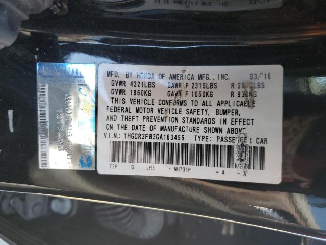 1HGCR2F83GA160455 - 2016 HONDA ACCORD EXL BLACK photo 12