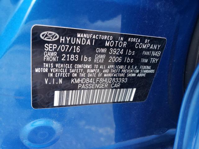 KMHD84LF8HU283393 - 2017 HYUNDAI ELANTRA SE BLUE photo 12