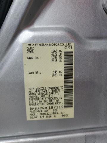 1N4BL4EV2KC187115 - 2019 NISSAN ALTIMA SL SILVER photo 12
