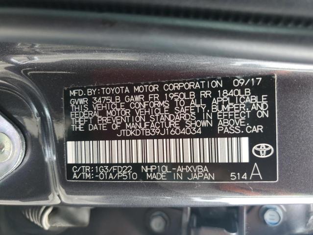 JTDKDTB39J1604034 - 2018 TOYOTA PRIUS C Gri fotoğraf 12