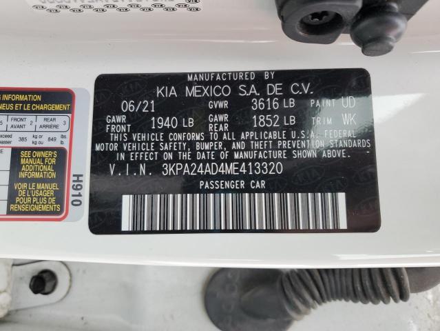 3KPA24AD4ME413320 - 2021 KIA RIO LX WHITE photo 12