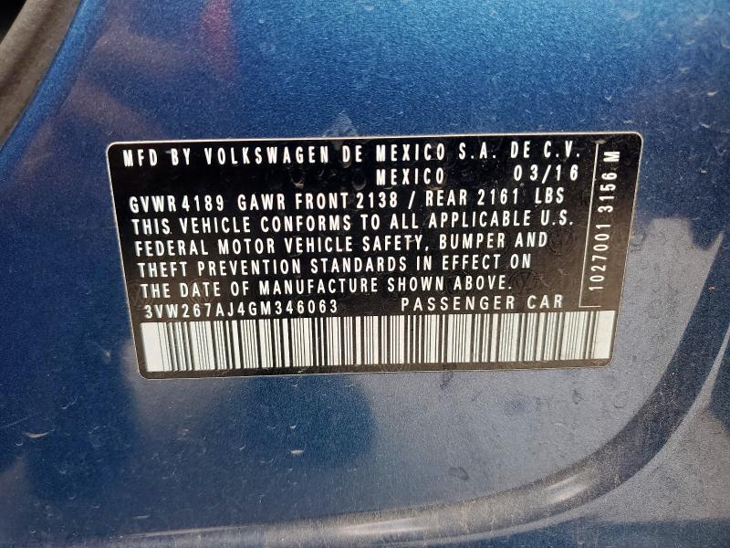 3VW267AJ4GM346063 - 2016 VOLKSWAGEN JETTA S BLUE photo 13