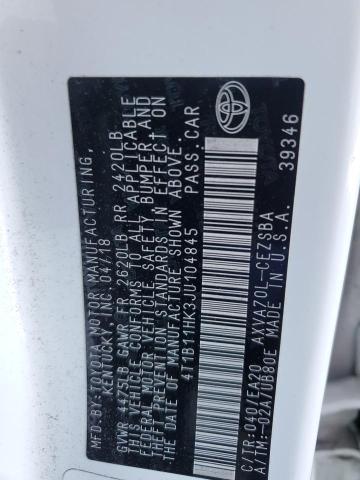 4T1B11HK3JU104845 - 2018 TOYOTA CAMRY L WHITE photo 12