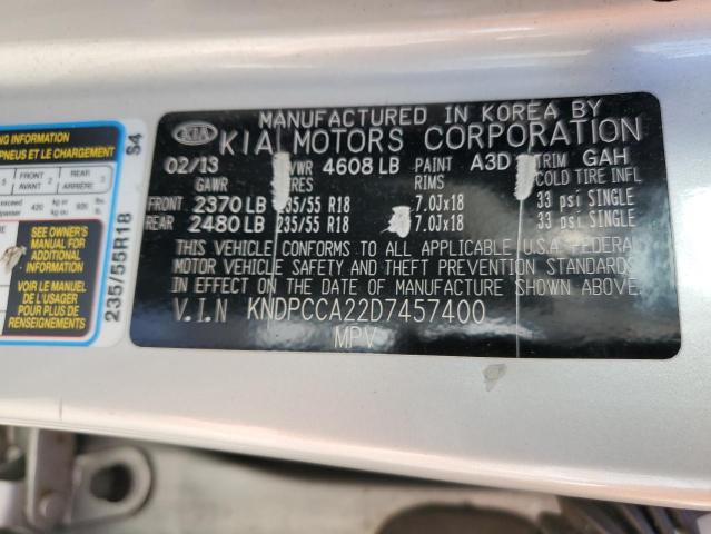 KNDPCCA22D7457400 - 2013 KIA SPORTAGE EX SILVER photo 12