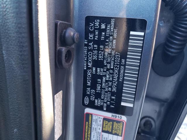 3KPA24AB5KE210237 - 2019 KIA RIO S GRAY photo 12