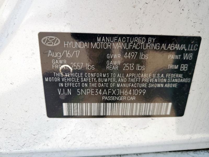 5NPE34AFXJH641099 - 2018 HYUNDAI SONATA SPORT WHITE photo 12