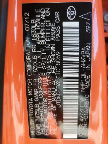 JTDKDTB35C1018059 - 2012 TOYOTA PRIUS C 橙色 照片 13