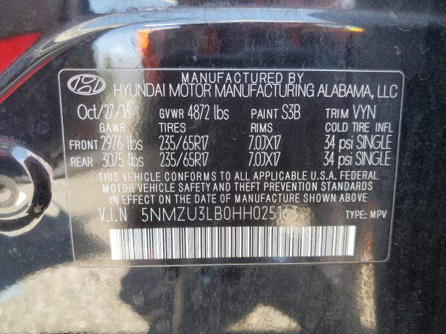 5NMZU3LB0HH025163 - 2017 HYUNDAI SANTA FE S Чорний фото 12