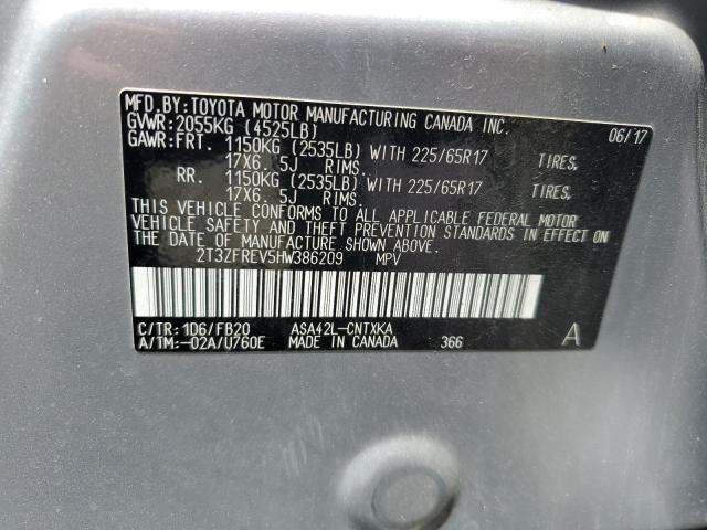 2T3ZFREV5HW386209 - 2017 TOYOTA RAV4 LE SILVER photo 13