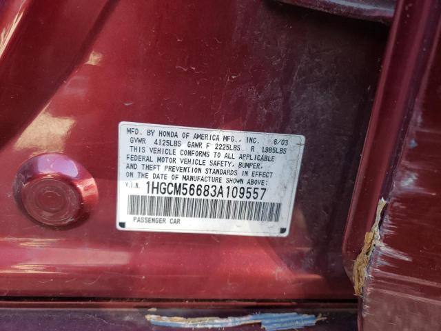 1HGCM56683A109557 - 2003 HONDA ACCORD EX RED photo 13