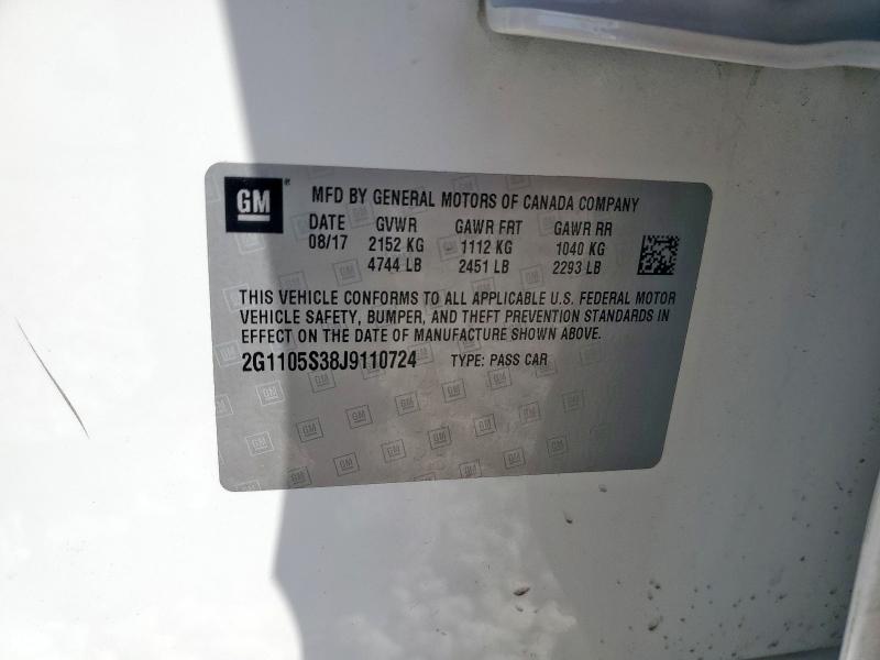 2G1105S38J9110724 - 2018 CHEVROLET IMPALA LT WHITE photo 12