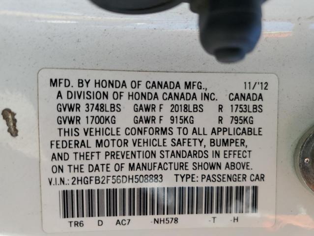 2HGFB2F56DH508883 - 2013 HONDA CIVIC LX WHITE photo 13