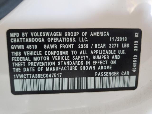 1VWCT7A35EC047517 - 2014 VOLKSWAGEN PASSAT SEL WHITE photo 12