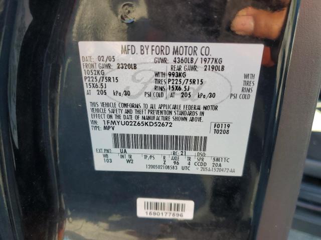 1FMYU02Z65KD52672 - 2005 FORD ESCAPE XLS BLACK photo 13