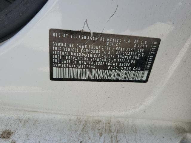 3VW2B7AJ4JM237606 - 2018 VOLKSWAGEN JETTA S أبيض صورة 12