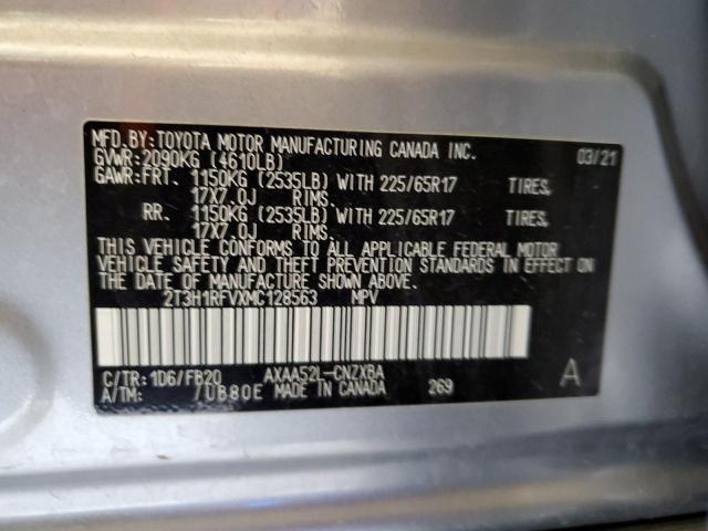 2T3H1RFVXMC128563 - 2021 TOYOTA RAV4 LE SILVER photo 12