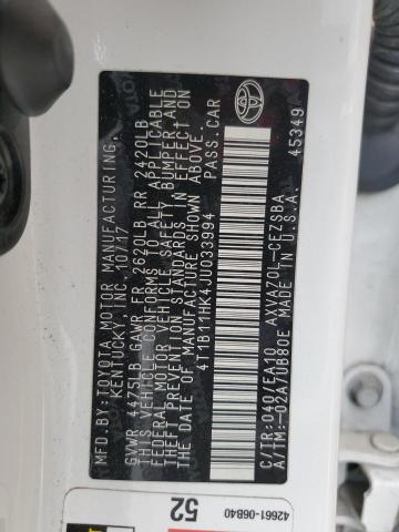 4T1B11HK4JU033994 - 2018 TOYOTA CAMRY L WHITE photo 12