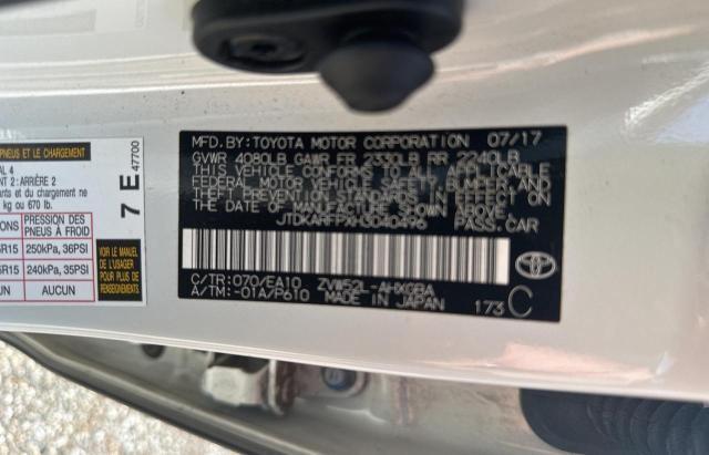 JTDKARFPXH3040496 - 2017 TOYOTA PRIUS PRIM 白色 照片 10